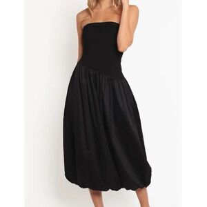 Petal & Pup Annalyse Strapless Bubble Hem Midi Dress Asymmetrical Bodice S